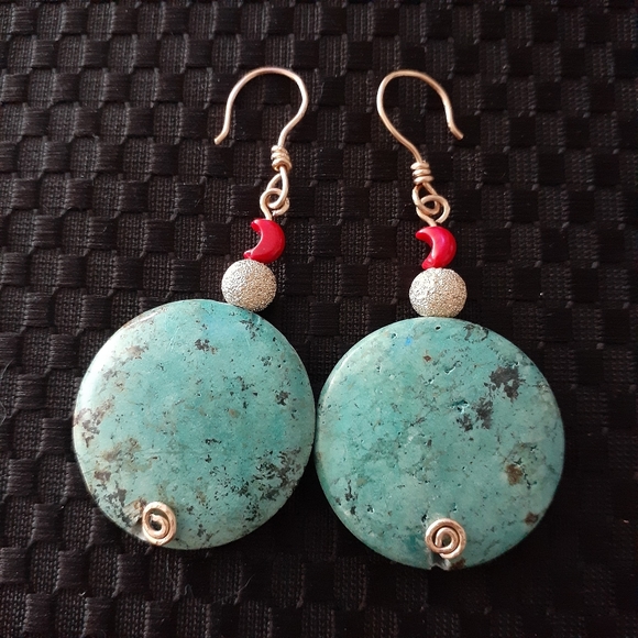 Genuine Turquoise,Coral, 14kgoldfilled Earrings - Picture 3 of 5